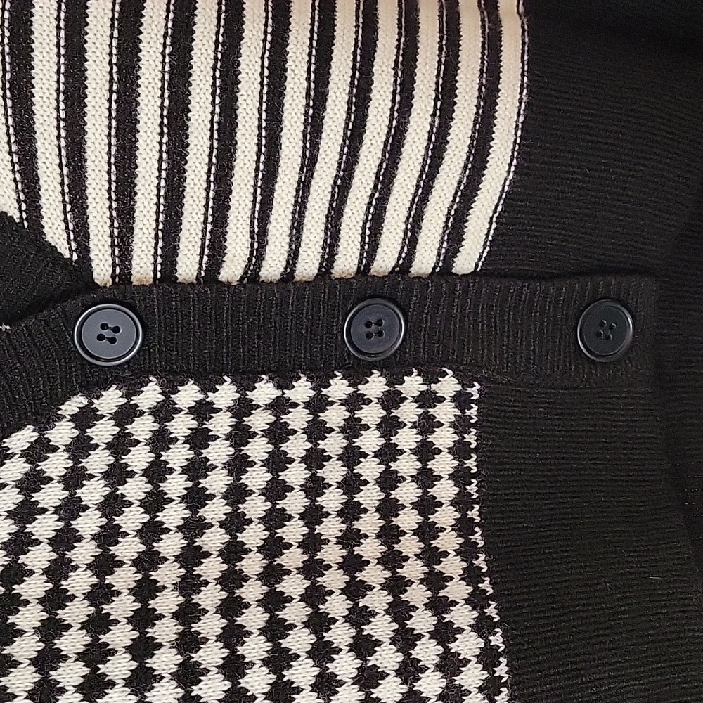 Sugar Moon V-Neck Button Closure Black and White Crop Striped Sweater Vest - Picture 3 of 13